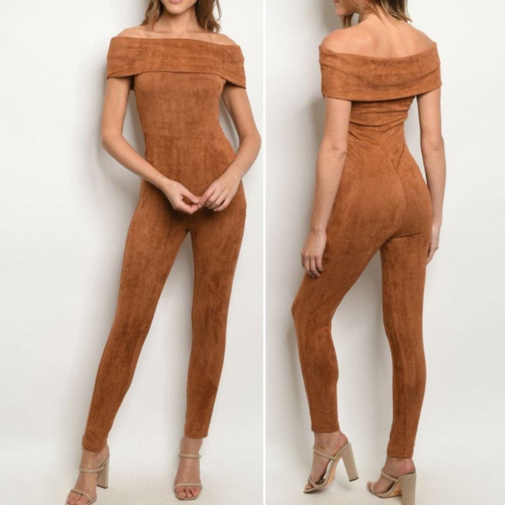 Camel off shoulder pants Jumpsuit